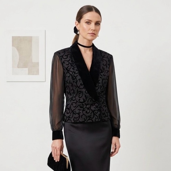 Vintage Jackets & Blazers - J.R. Nites Black Velvet-Trim Embroidered Jacket​